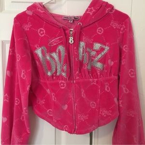 Bratz x Dolls Kill Pink Velour Cropped Zip Up Hoodie